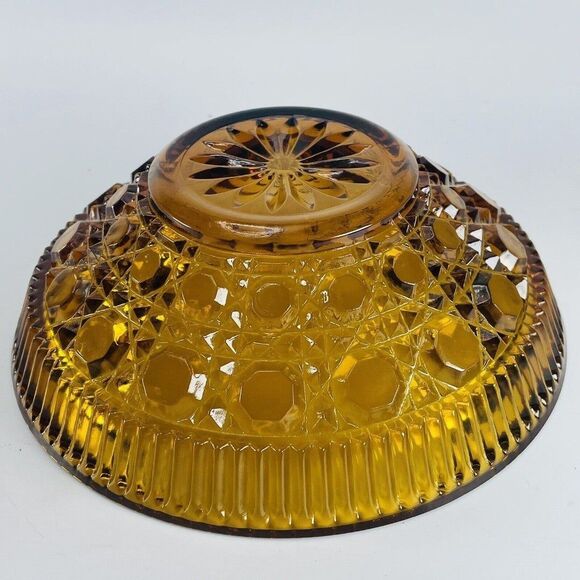 Vintage Amber Windsor Depression Glass Bowl  7.5" Cane & Button Indiana - Picture 10 of 10